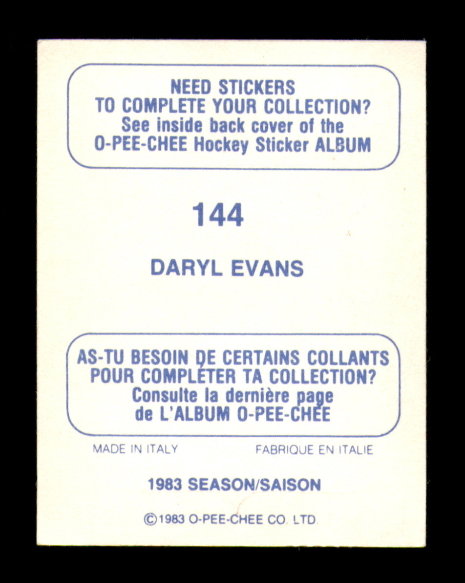 Daryl Evans Autographed 1983-84 O-Pee-Chee Stickers Rookie Card #144 Los Angeles Kings SKU #251512