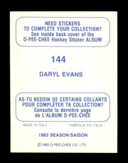 Daryl Evans Autographed 1983-84 O-Pee-Chee Stickers Rookie Card #144 Los Angeles Kings SKU #251513