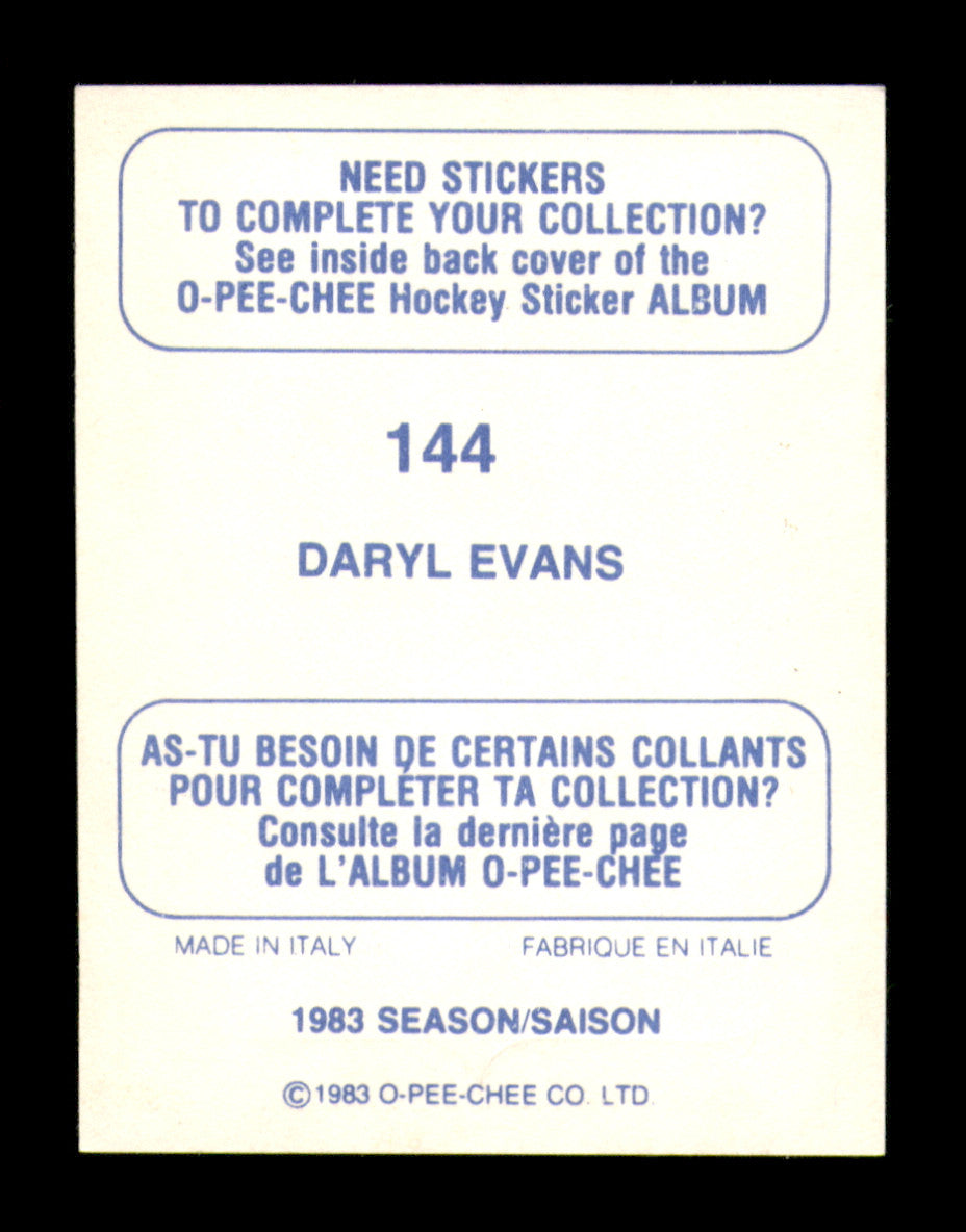Daryl Evans Autographed 1983-84 O-Pee-Chee Stickers Rookie Card #144 Los Angeles Kings SKU #251513