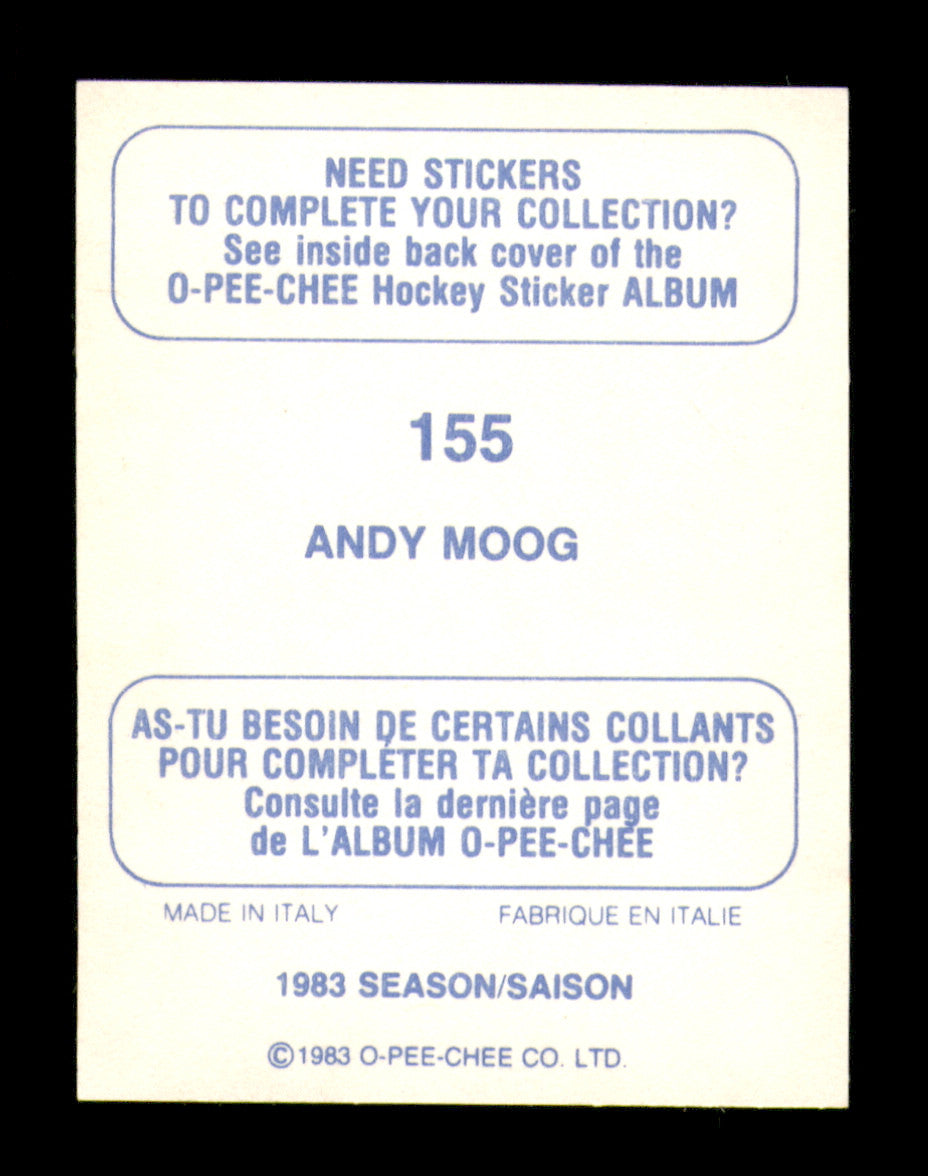 Andy Moog Autographed 1983-84 O-Pee-Chee Stickers Card #155 Edmonton Oilers SKU #251514