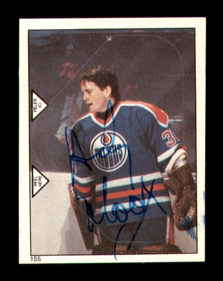 Andy Moog Autographed 1983-84 O-Pee-Chee Stickers Card #155 Edmonton Oilers SKU #251515