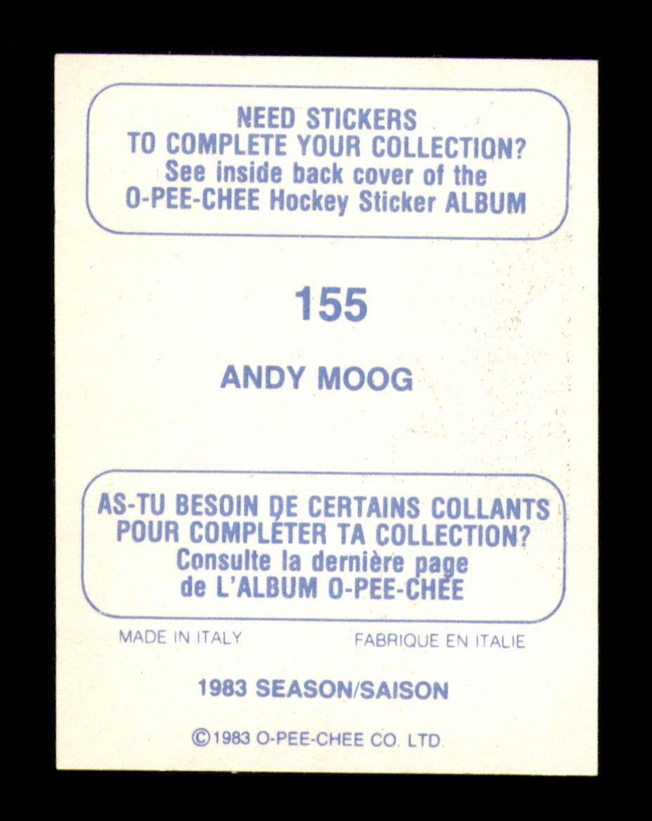 Andy Moog Autographed 1983-84 O-Pee-Chee Stickers Card #155 Edmonton Oilers SKU #251515