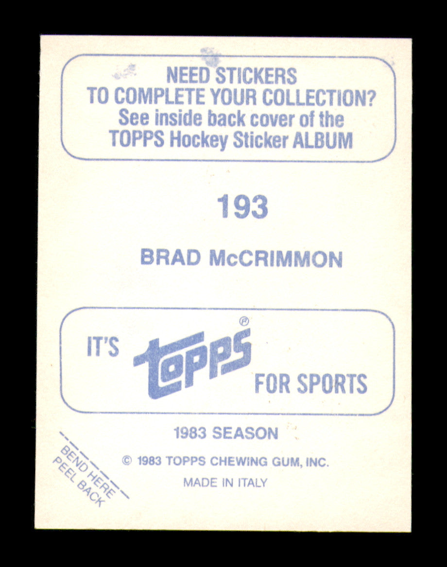 Brad McCrimmon Autographed 1983-84 Topps Stickers Card #193 Philadelphia Flyers SKU #251544