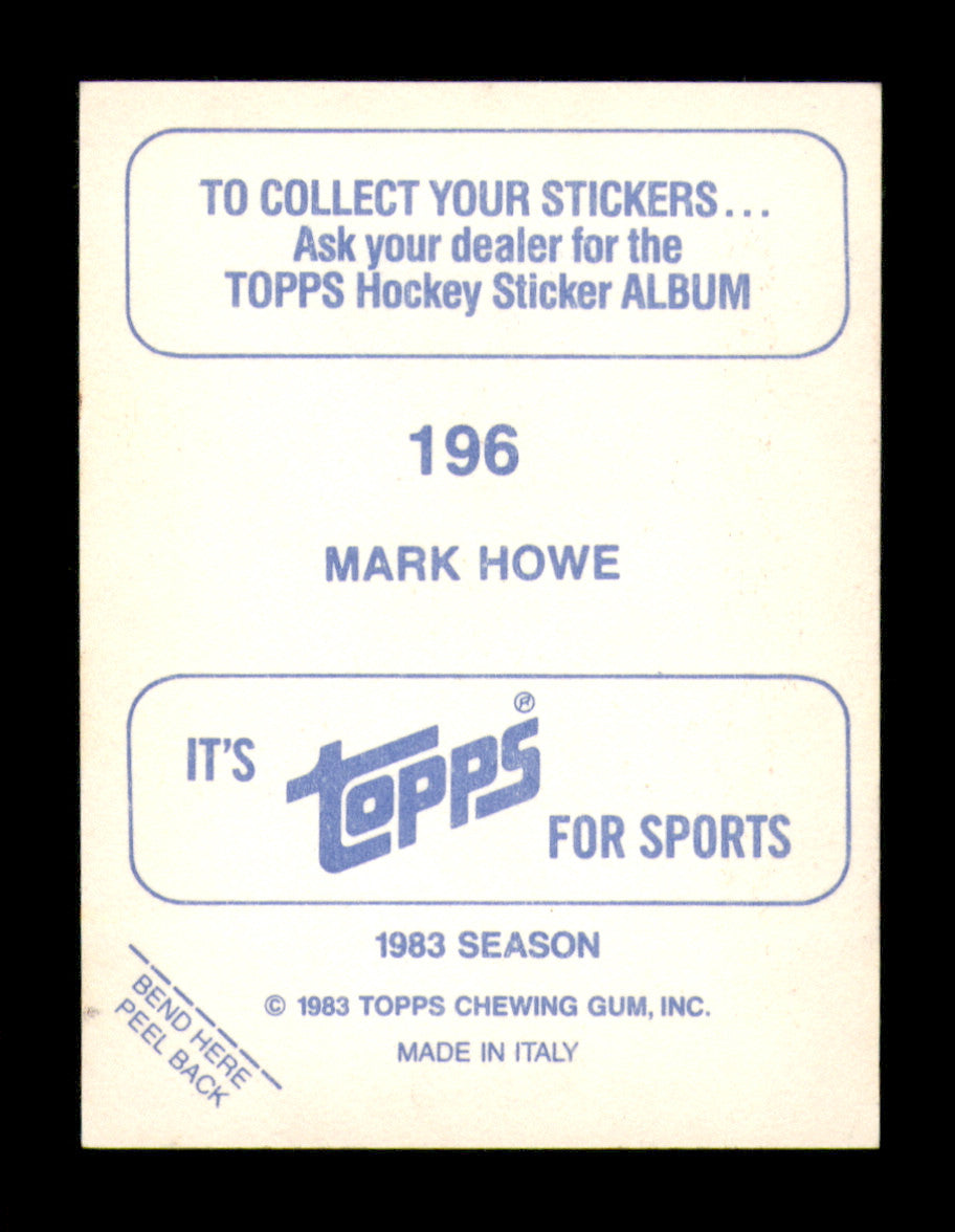 Mark Howe Autographed 1983-84 Topps Stickers Card #196 Philadelphia Flyers SKU #251547