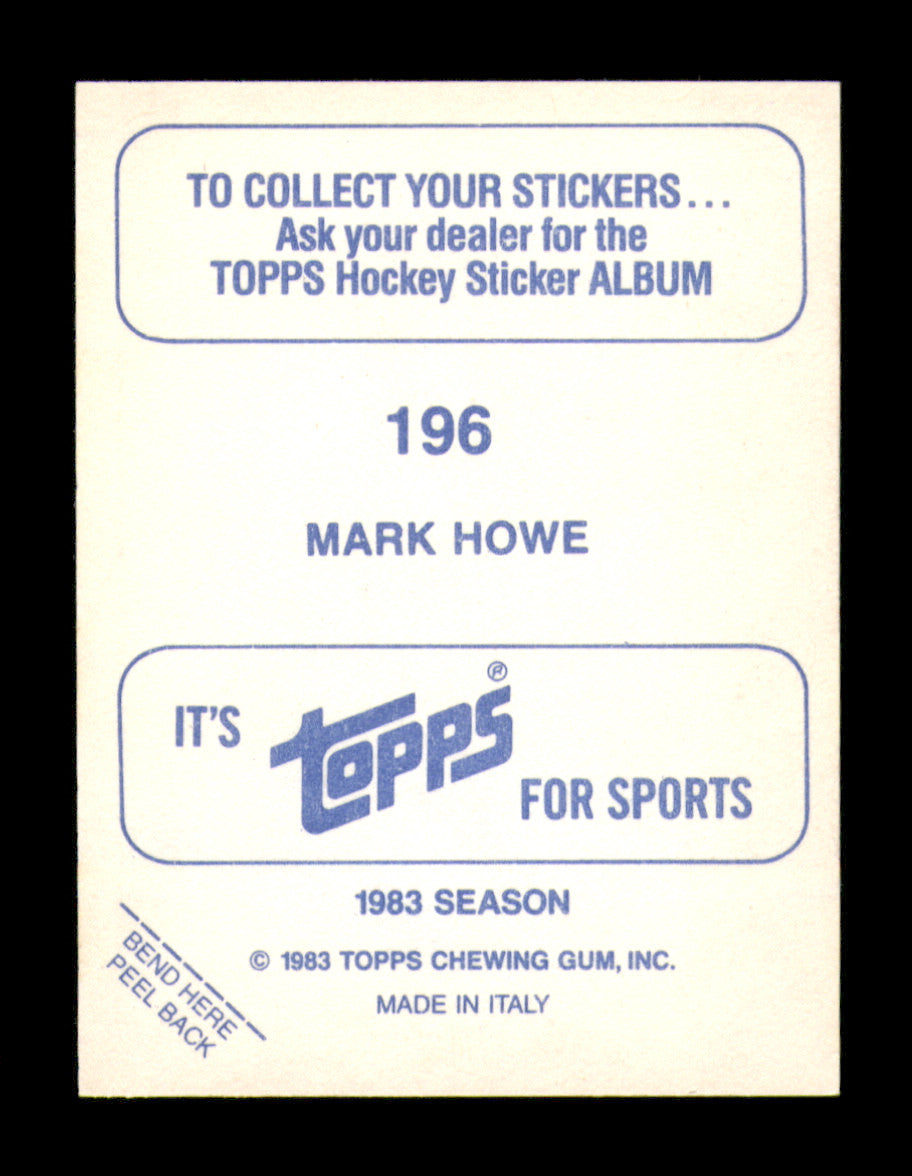 Mark Howe Autographed 1983-84 Topps Stickers Card #196 Philadelphia Flyers SKU #251548