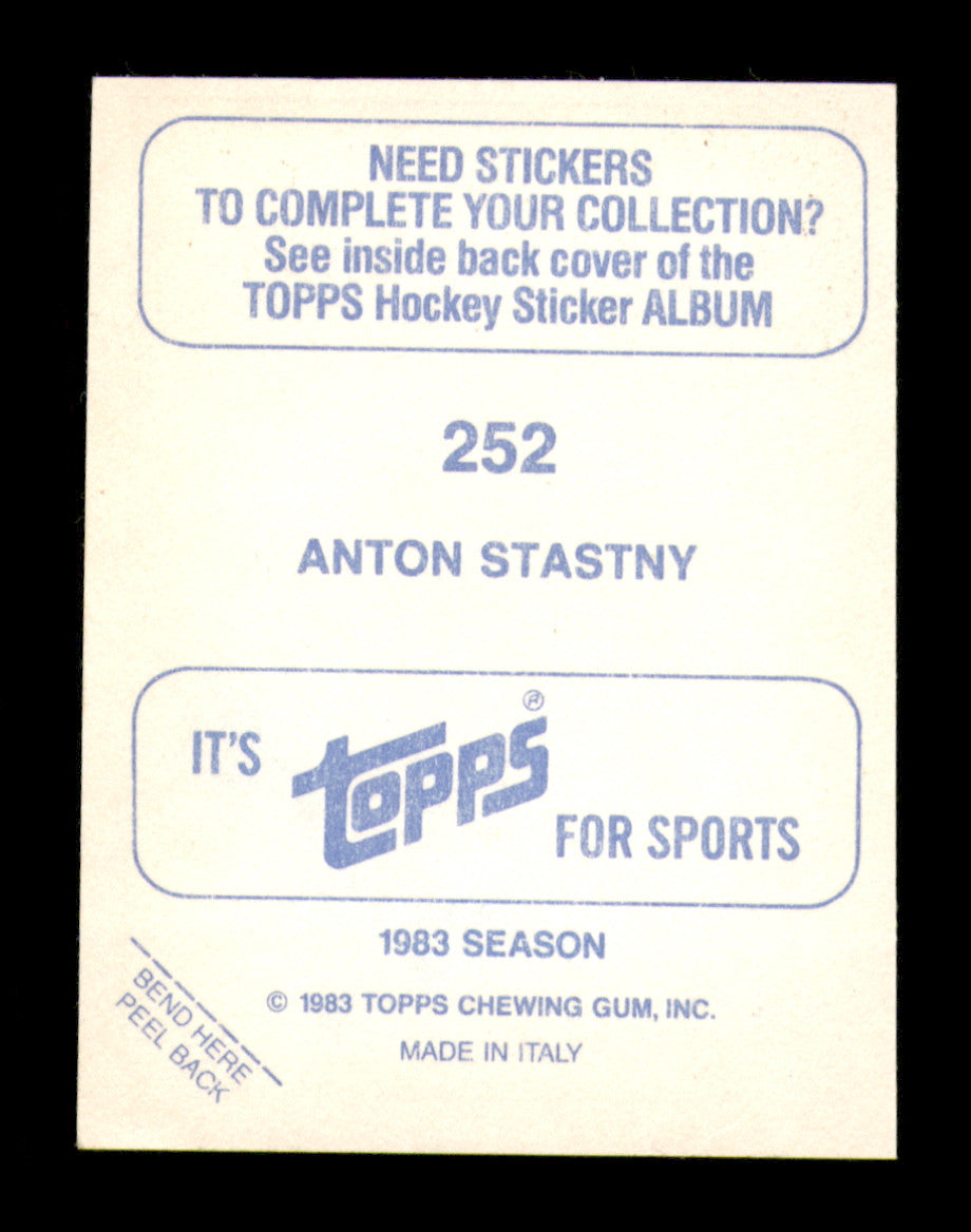 Anton Stastny Autographed 1983-84 Topps Stickers Card #252 Quebec Nordiques SKU #251561