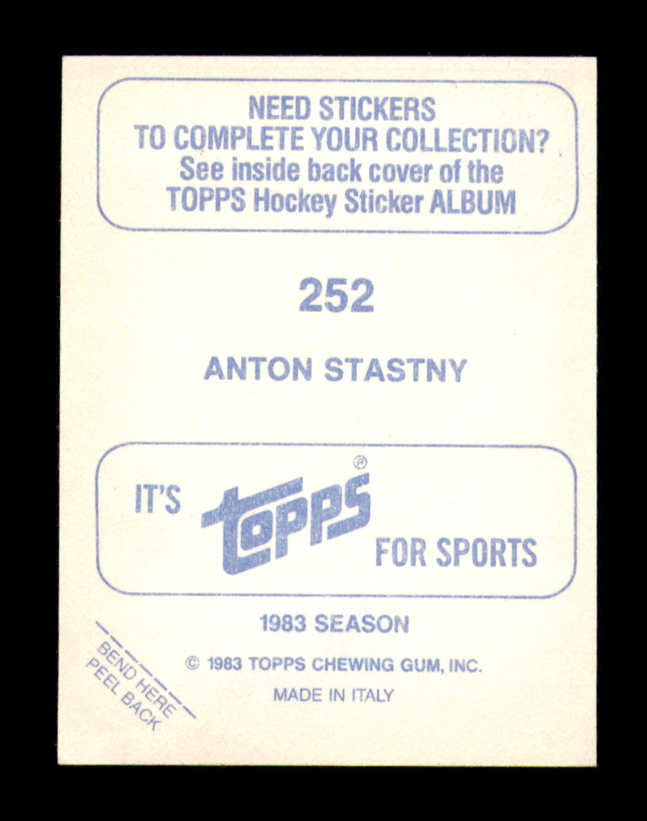 Anton Stastny Autographed 1983-84 Topps Stickers Card #252 Quebec Nordiques SKU #251562