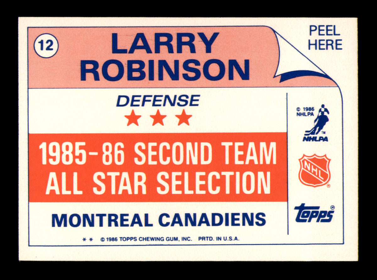Larry Robinson Autographed 1986-87 Topps Stickers Card #12 Montreal Canadiens SKU #251597