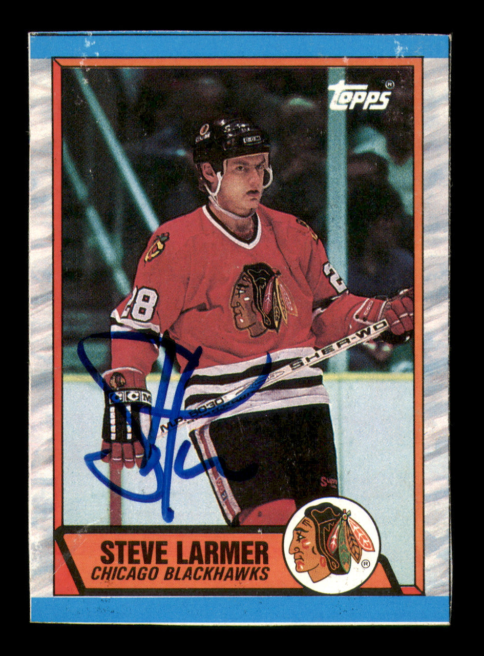 Steve Larmer Autographed 1989-90 Topps Box Bottoms Card #J Chicago Blackhawks SKU #251617