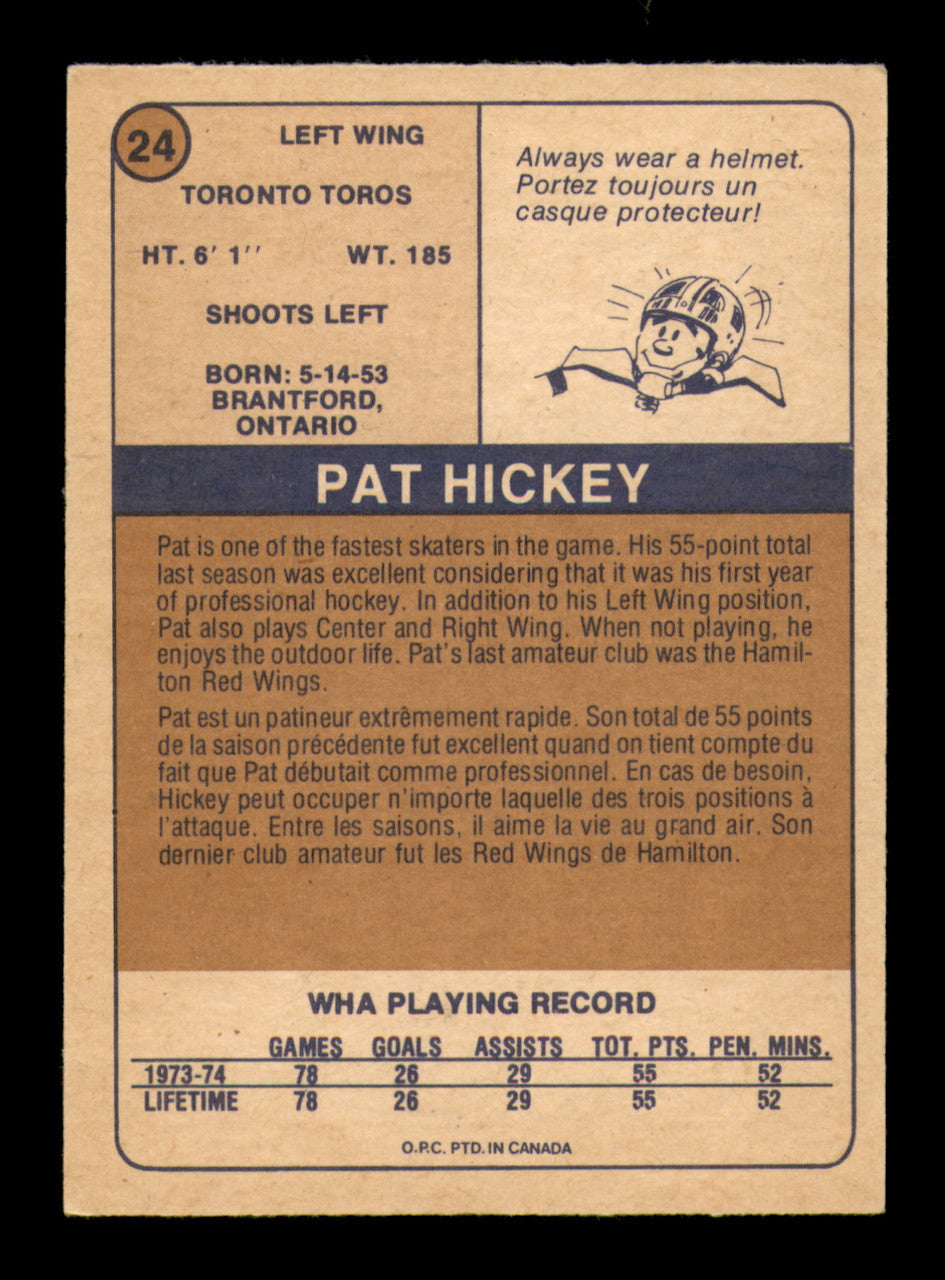 Pat Hickey Autographed 1974-75 O-Pee-Chee WHA Card #24 Toronto Toros SKU #251628