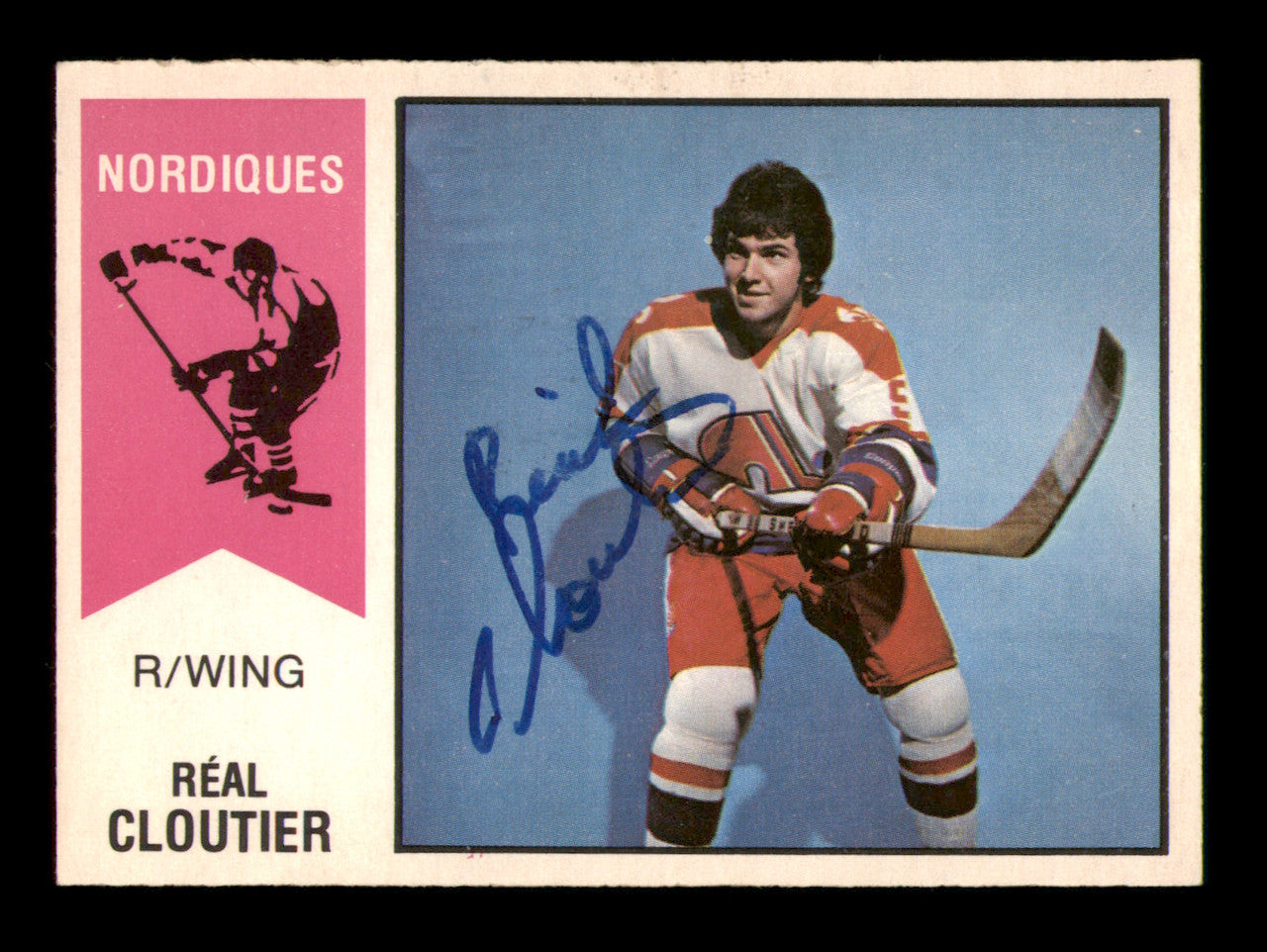 Real Cloutier Autographed 1974-75 O-Pee-Chee WHA Card #63 Quebec Nordiques SKU #251647