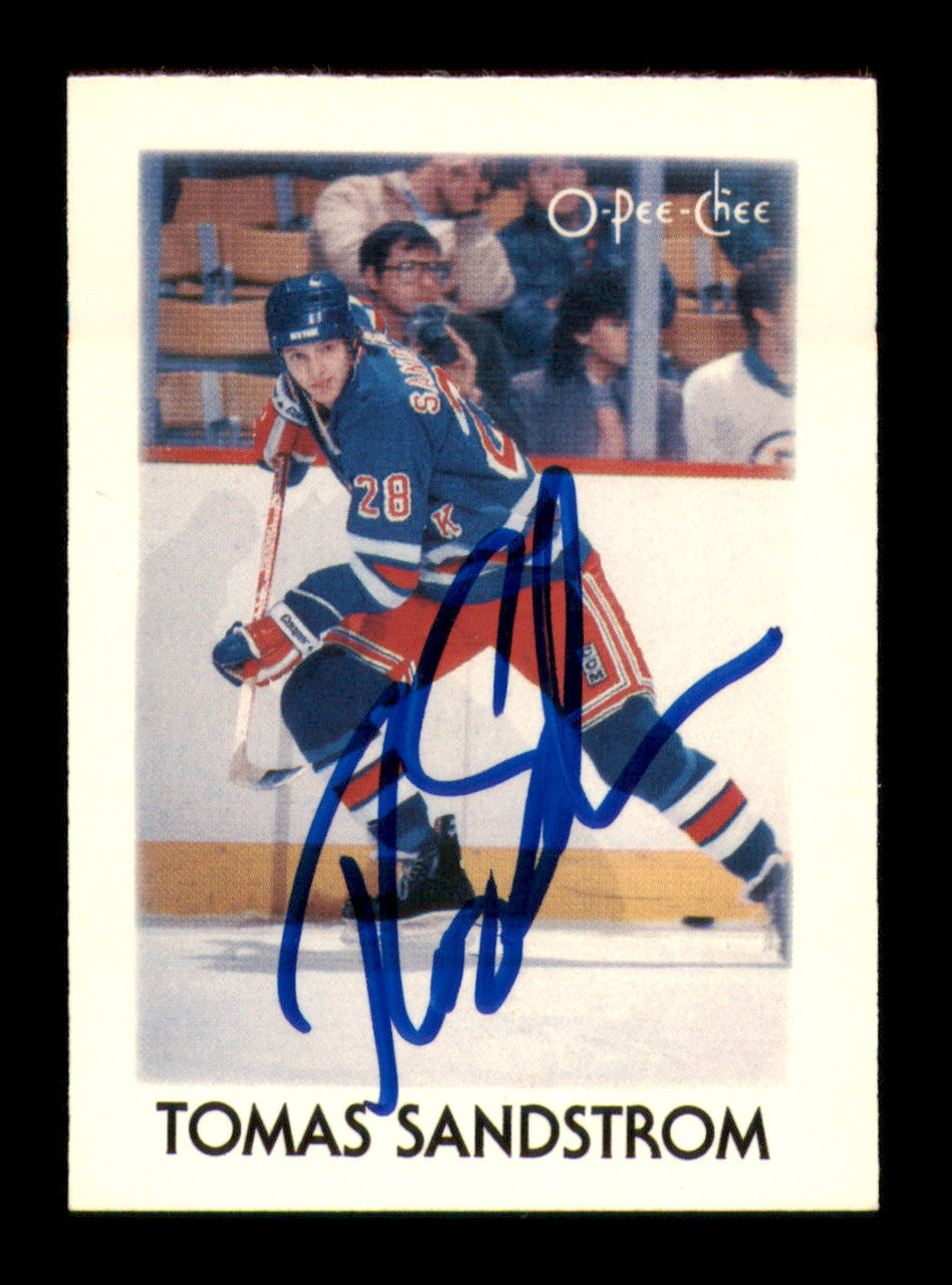 Tomas Sandstrom Autographed 1987-88 O-Pee-Chee Minis Card #39 New York Rangers SKU #251680