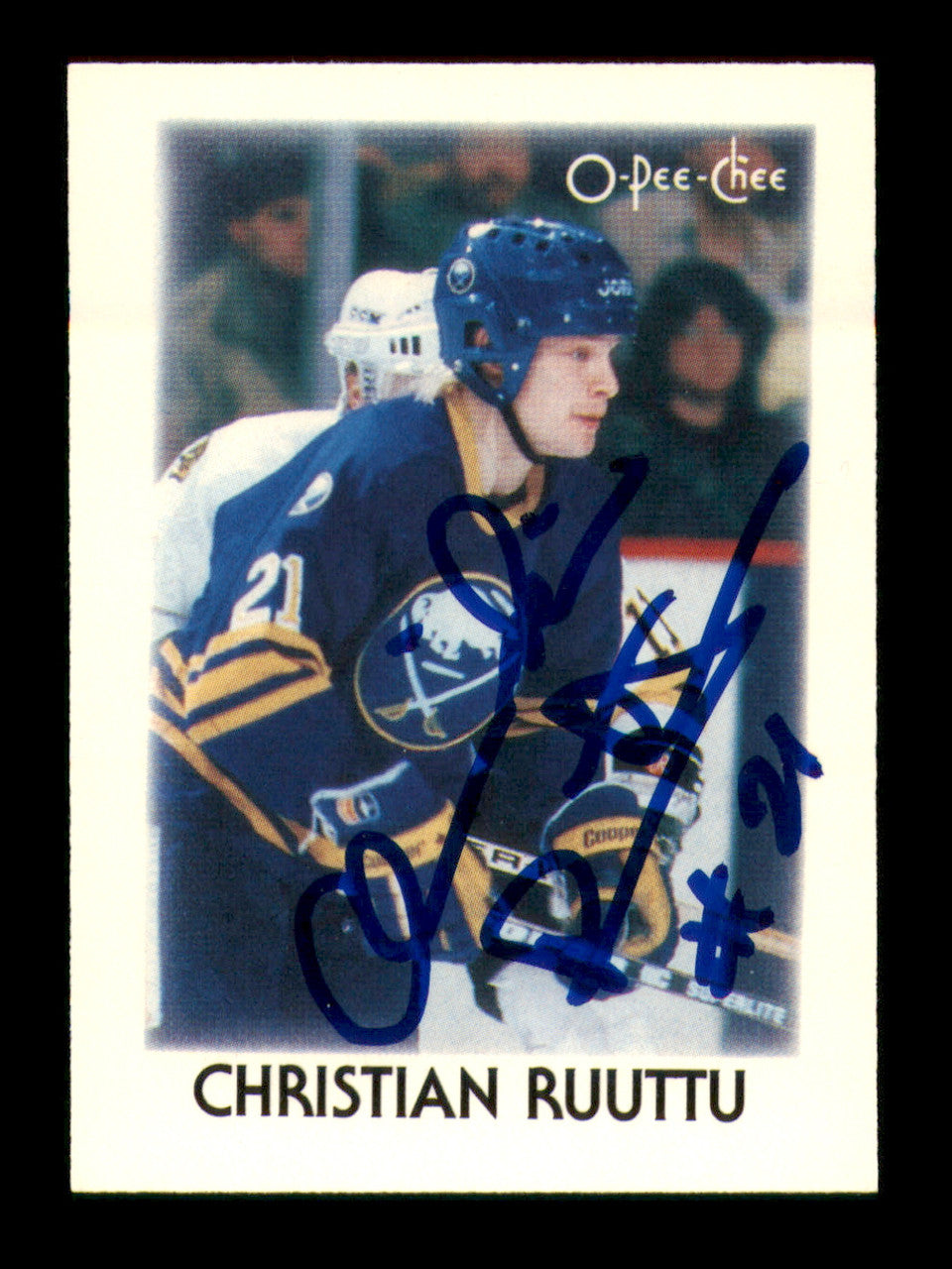 Christian Ruuttu Autographed 1987-88 O-Pee-Chee Minis Card #37 Buffalo Sabres SKU #251684