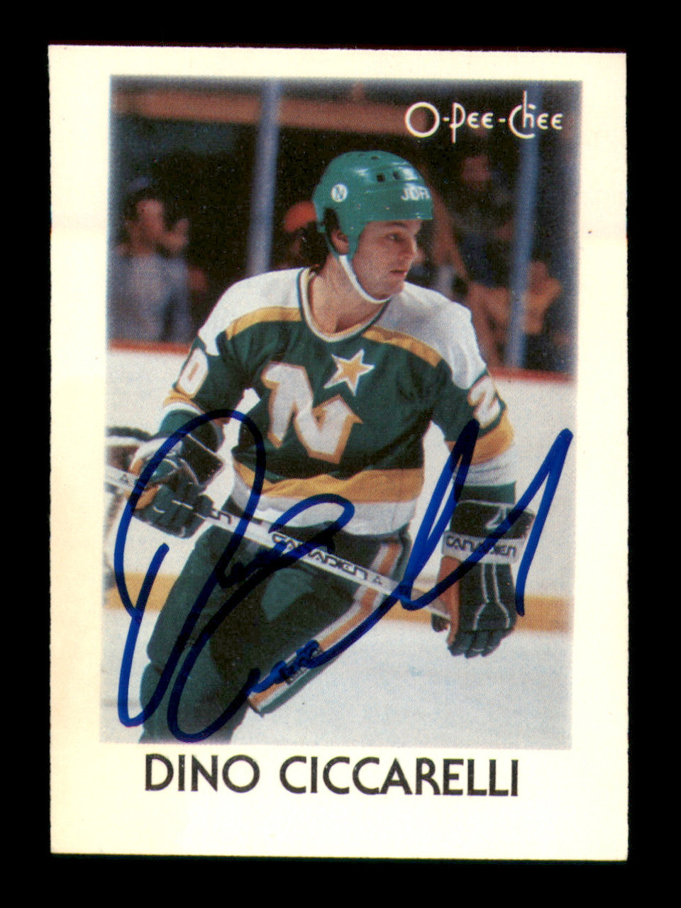 Dino Ciccarelli Autographed 1987-88 O-Pee-Chee Minis Card #7 Minnesota North Stars SKU #251734