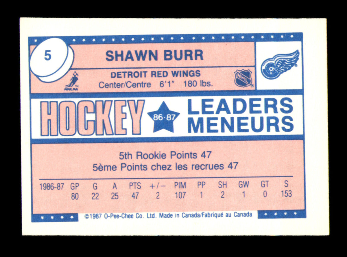Shawn Burr Autographed 1987-88 O-Pee-Chee Minis Card #5 Detroit Red Wings SKU #251739