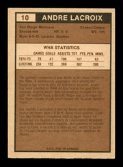 Andre Lacroix Autographed 1975-76 O-Pee-Chee WHA Card #10 San Diego Mariners SKU #251751