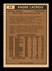 Andre Lacroix Autographed 1975-76 O-Pee-Chee WHA Card #64 San Diego Mariners SKU #251792