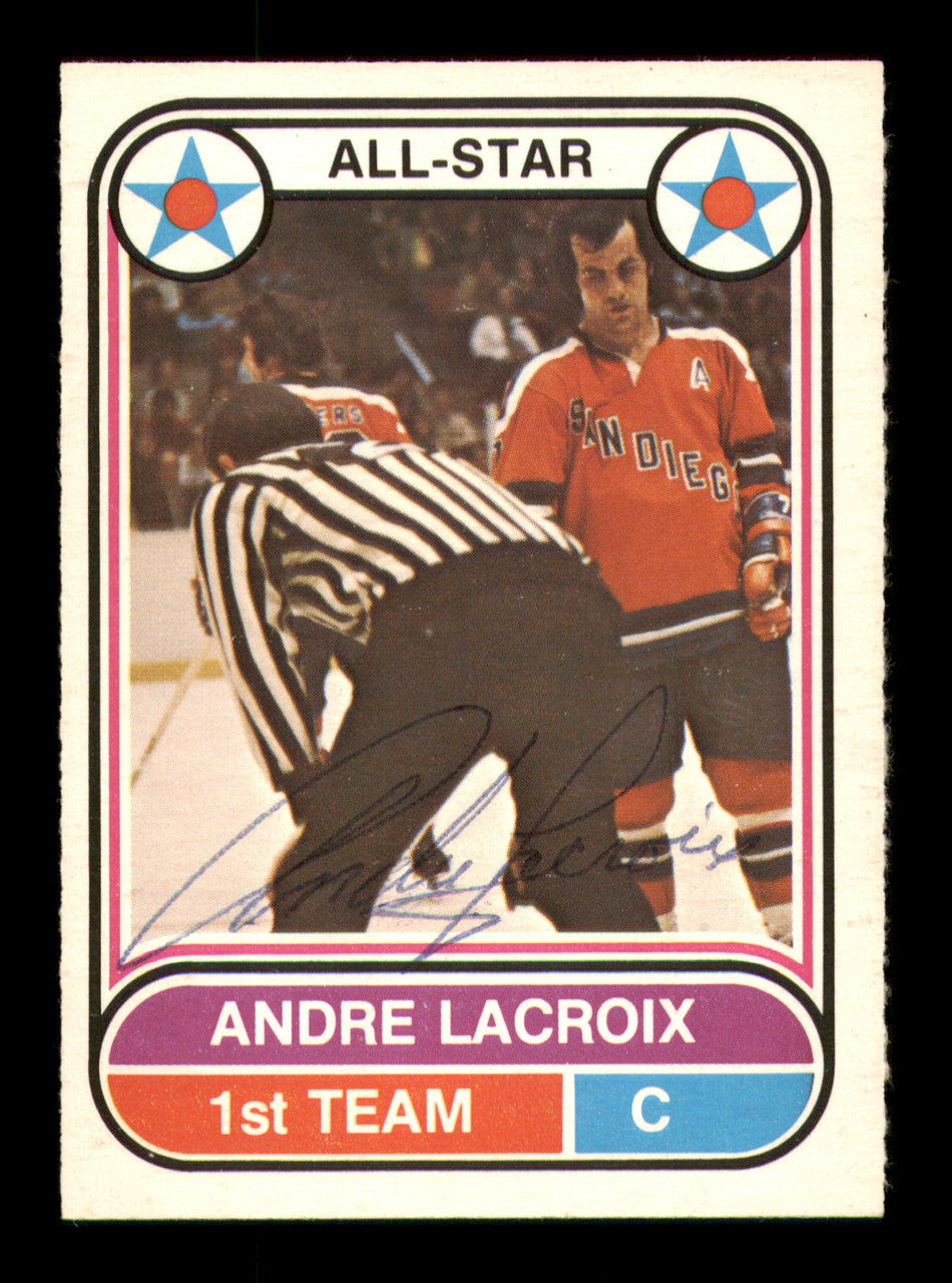 Andre Lacroix Autographed 1975-76 O-Pee-Chee WHA Card #64 San Diego Mariners SKU #251793
