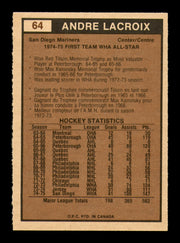 Andre Lacroix Autographed 1975-76 O-Pee-Chee WHA Card #64 San Diego Mariners SKU #251793