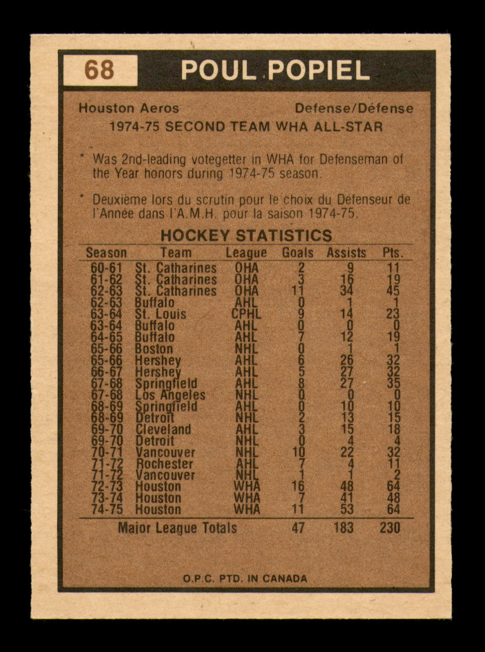 Poul Popiel Autographed 1975-76 O-Pee-Chee WHA Card #68 Houston Aeros SKU #251795