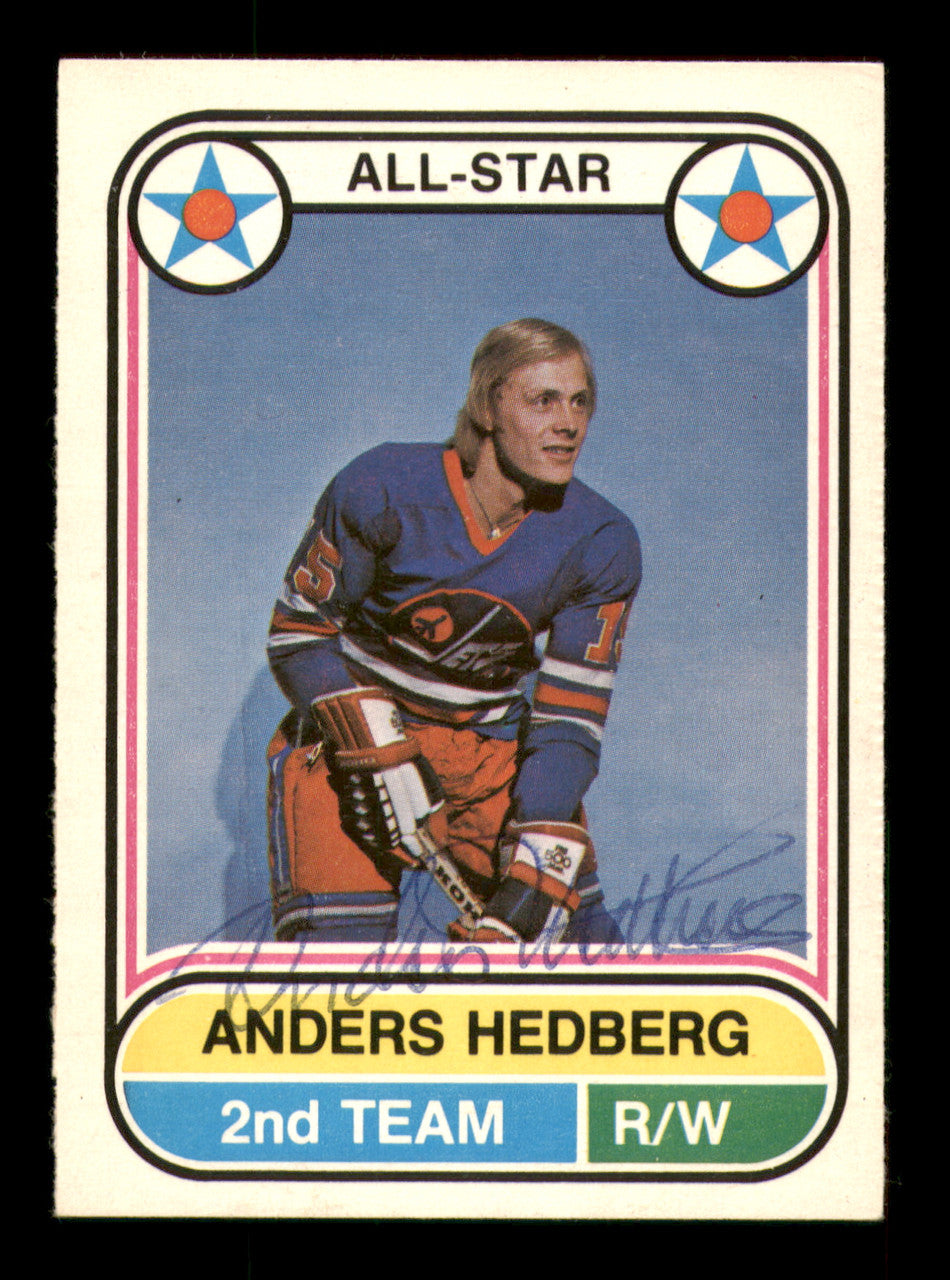 Anders Hedberg Autographed 1975-76 O-Pee-Chee WHA Card #72 Winnipeg Jets SKU #251813