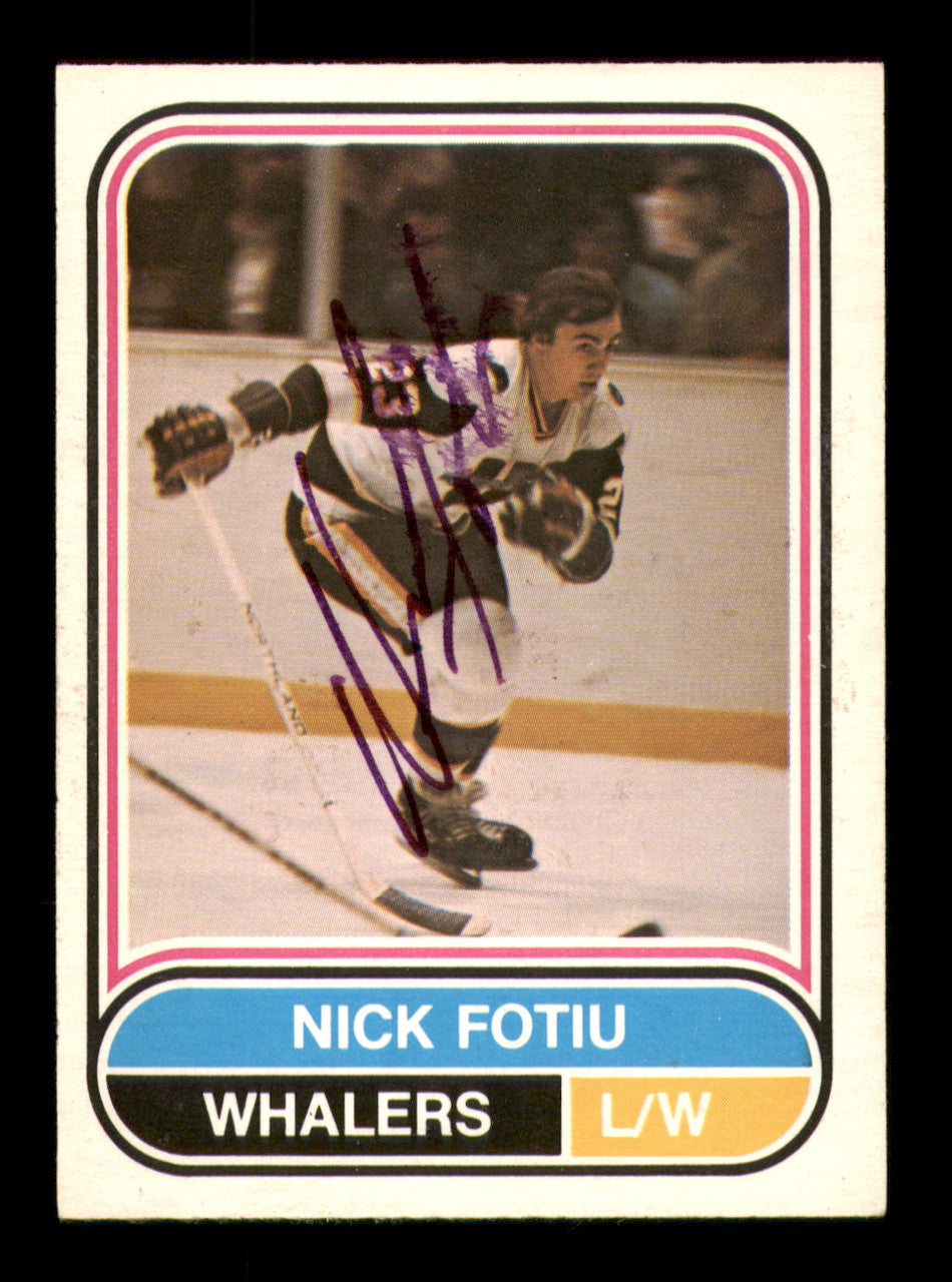 Nick Fotiu Autographed 1975-76 O-Pee-Chee WHA Card #108 Hartford Whalers (Smudged) SKU #251853
