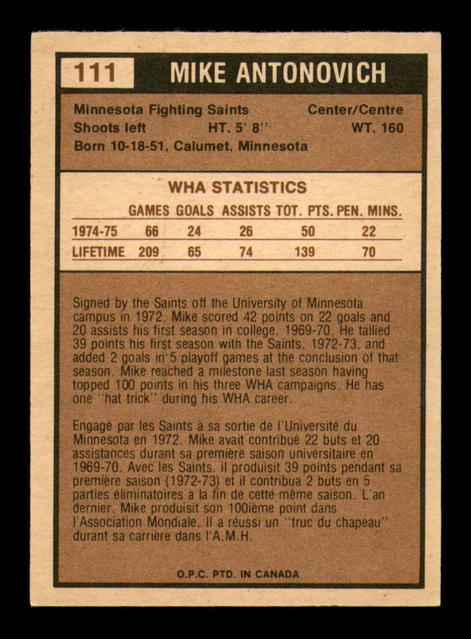 Mike Antonovich Autographed 1975-76 O-Pee-Chee WHA Card #111 Minnesota Fighting Saints SKU #251855