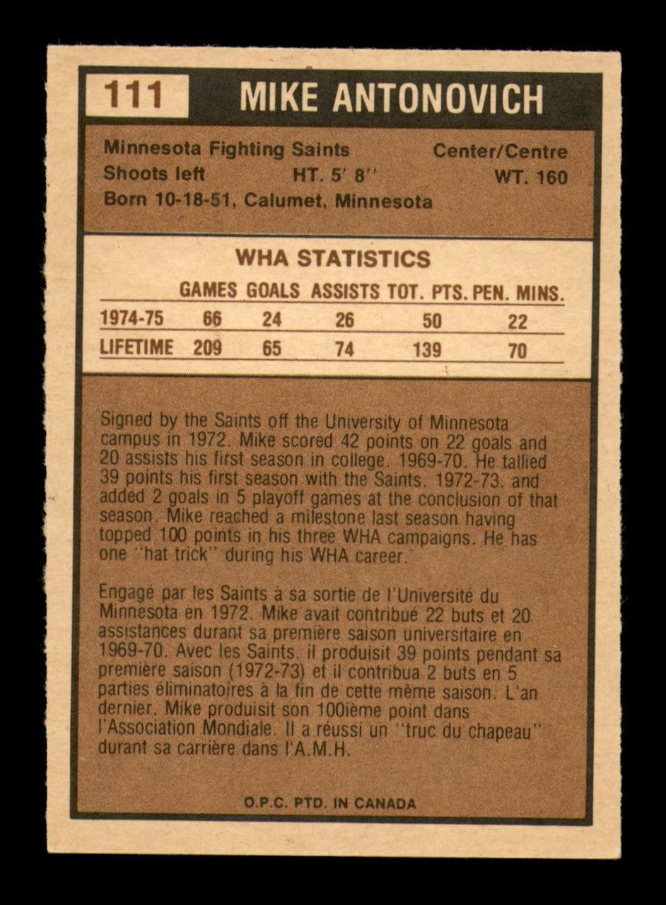 Mike Antonovich Autographed 1975-76 O-Pee-Chee WHA Card #111 Minnesota Fighting Saints SKU #251857
