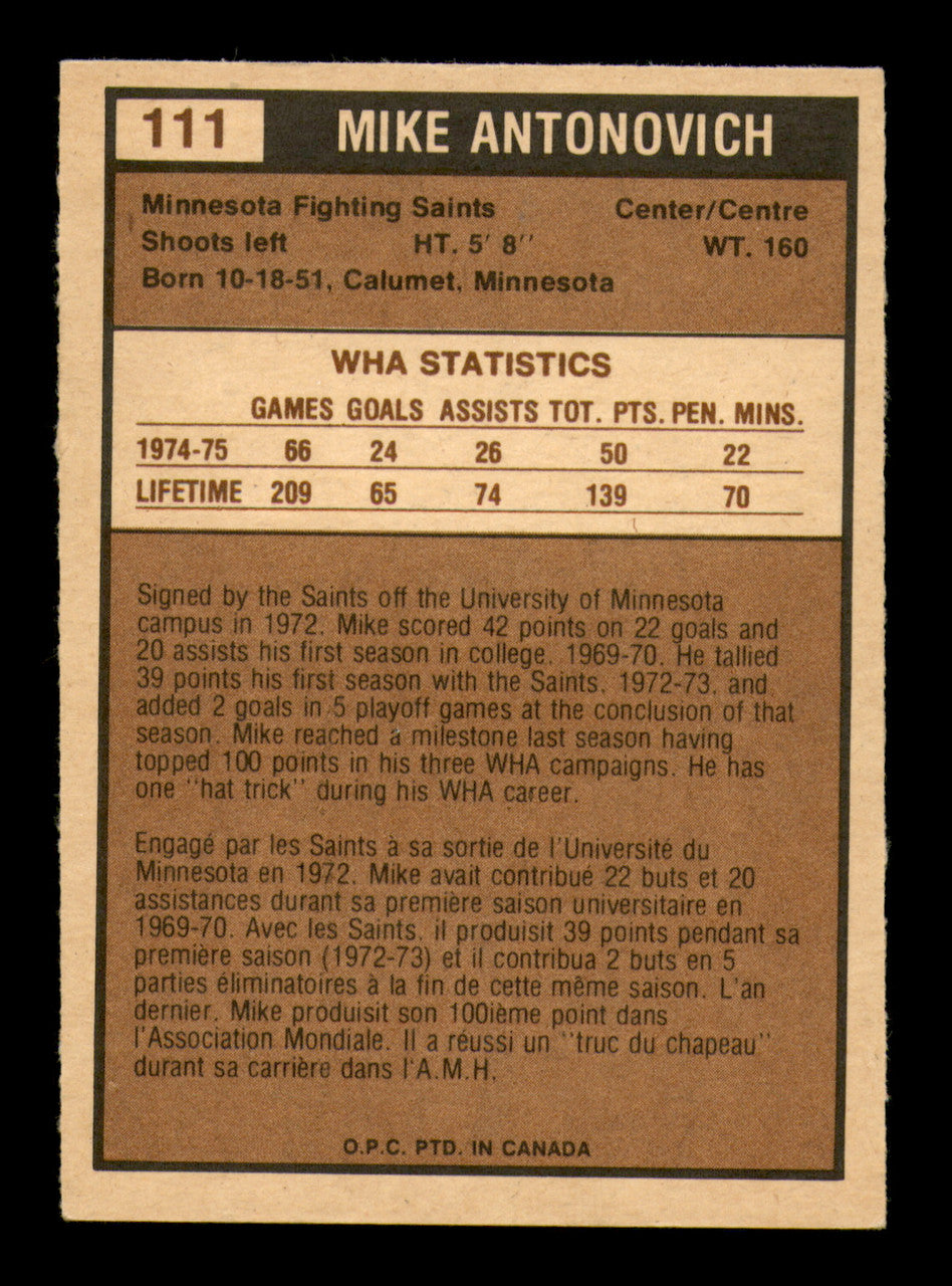 Mike Antonovich Autographed 1975-76 O-Pee-Chee WHA Card #111 Minnesota Fighting Saints SKU #251860