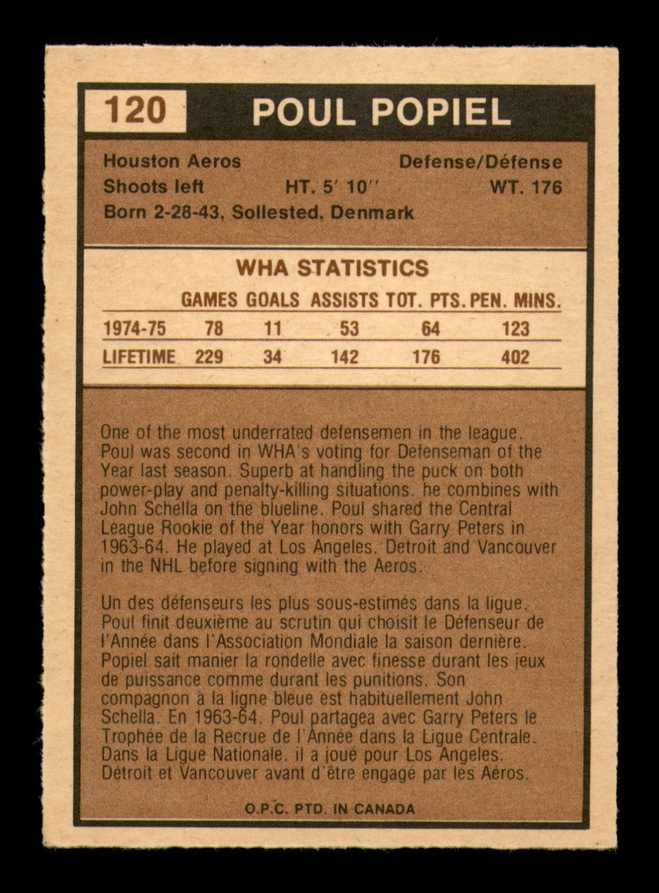 Poul Popiel Autographed 1975-76 O-Pee-Chee WHA Card #120 Houston Aeros SKU #251866