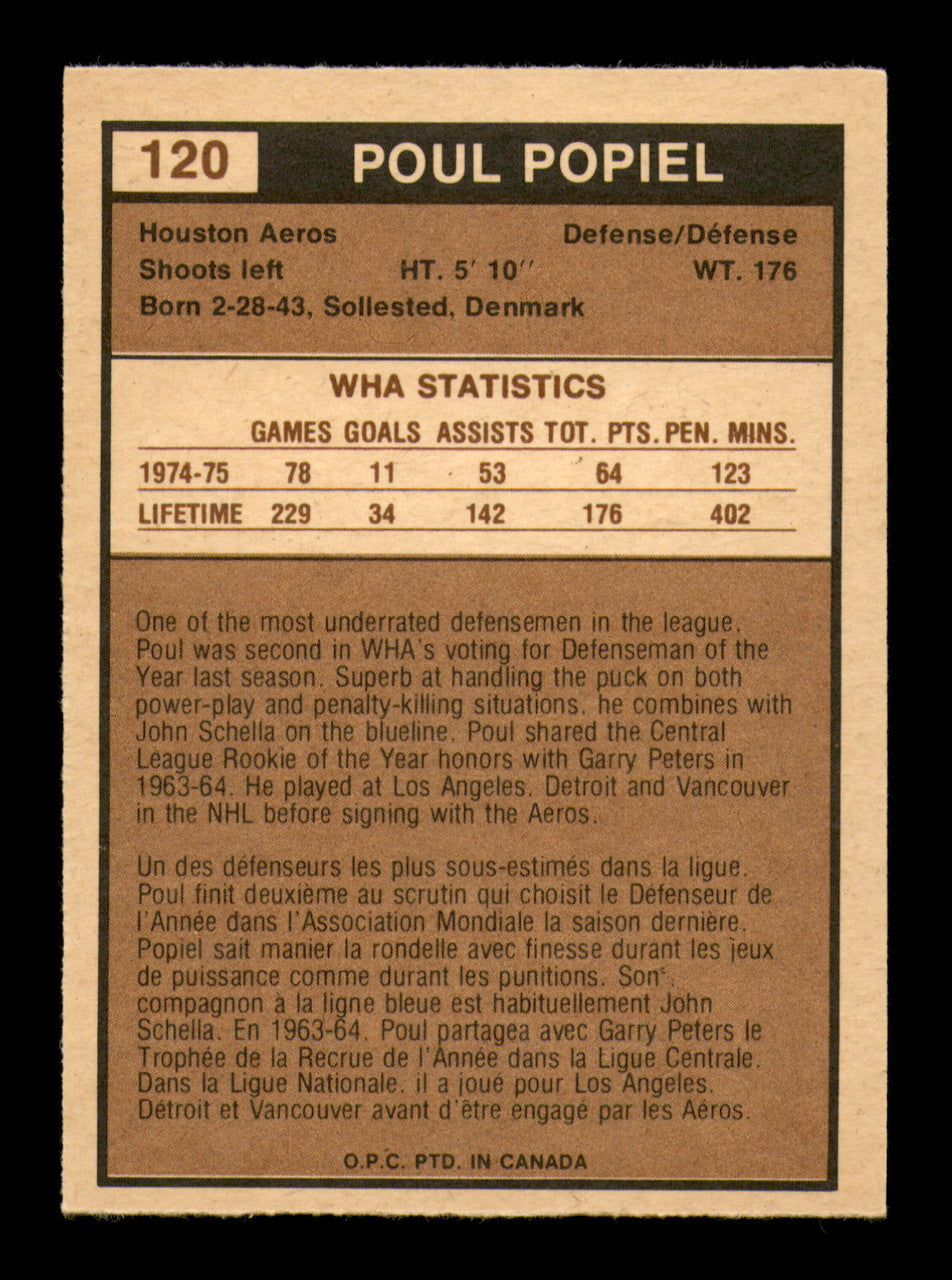 Poul Popiel Autographed 1975-76 O-Pee-Chee WHA Card #120 Houston Aeros SKU #251867