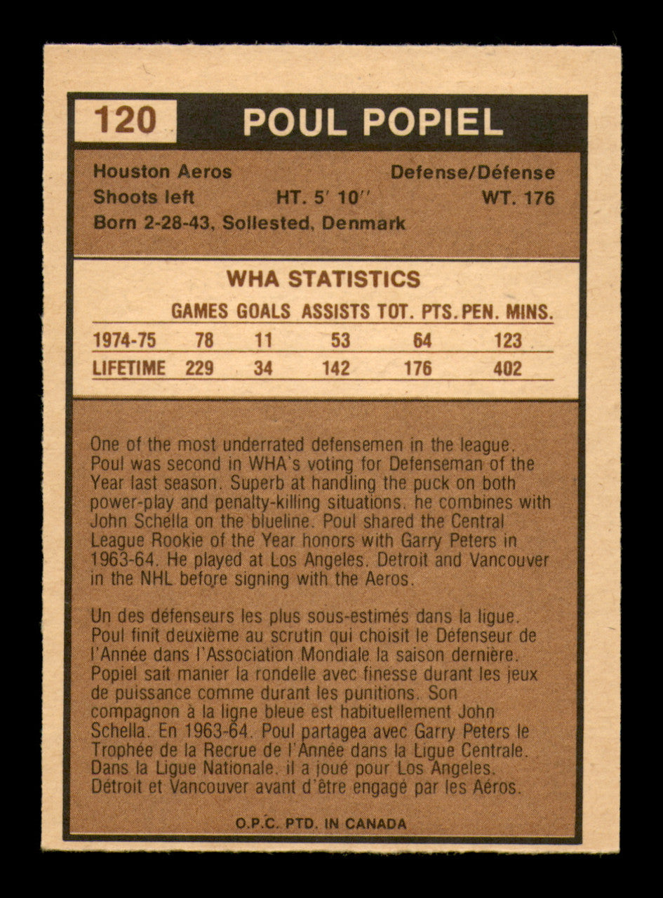 Poul Popiel Autographed 1975-76 O-Pee-Chee WHA Card #120 Houston Aeros SKU #251868