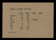 Don Heffner Autographed 1974 TCMA 1936-39 Yankee Dynasty Card New York Yankees SKU #251882