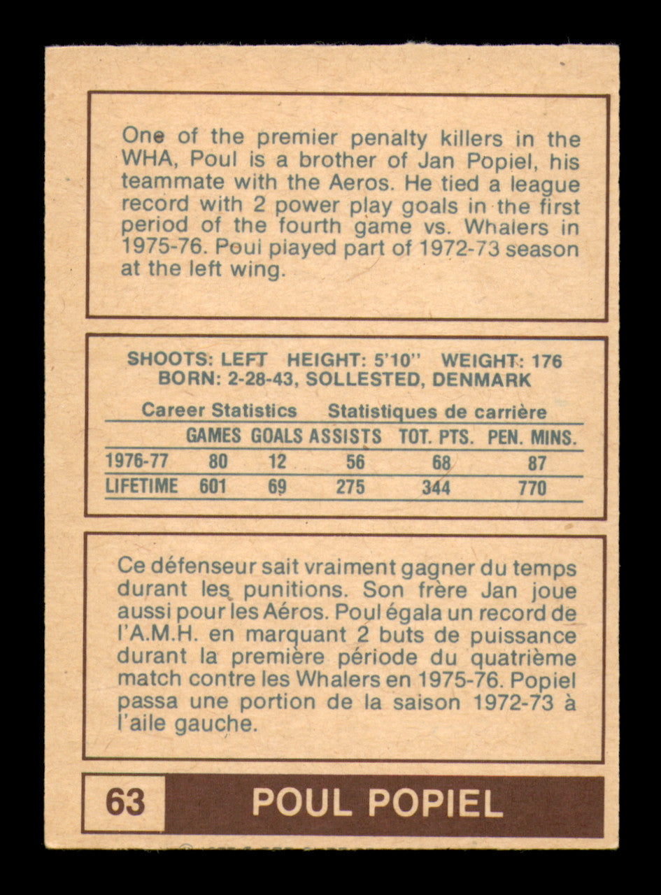 Poul Popiel Autographed 1977-78 O-Pee-Chee WHA Card #63 Houston Aeros SKU #251898