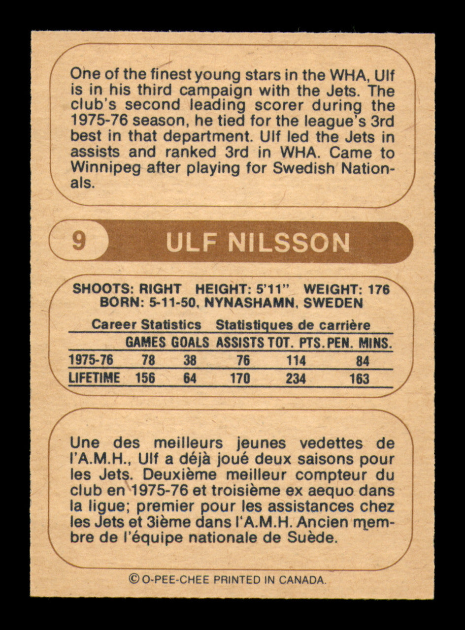 Ulf Nilsson Autographed 1976-77 O-Pee-Chee WHA Card #9 Winnipeg Jets SKU #251900