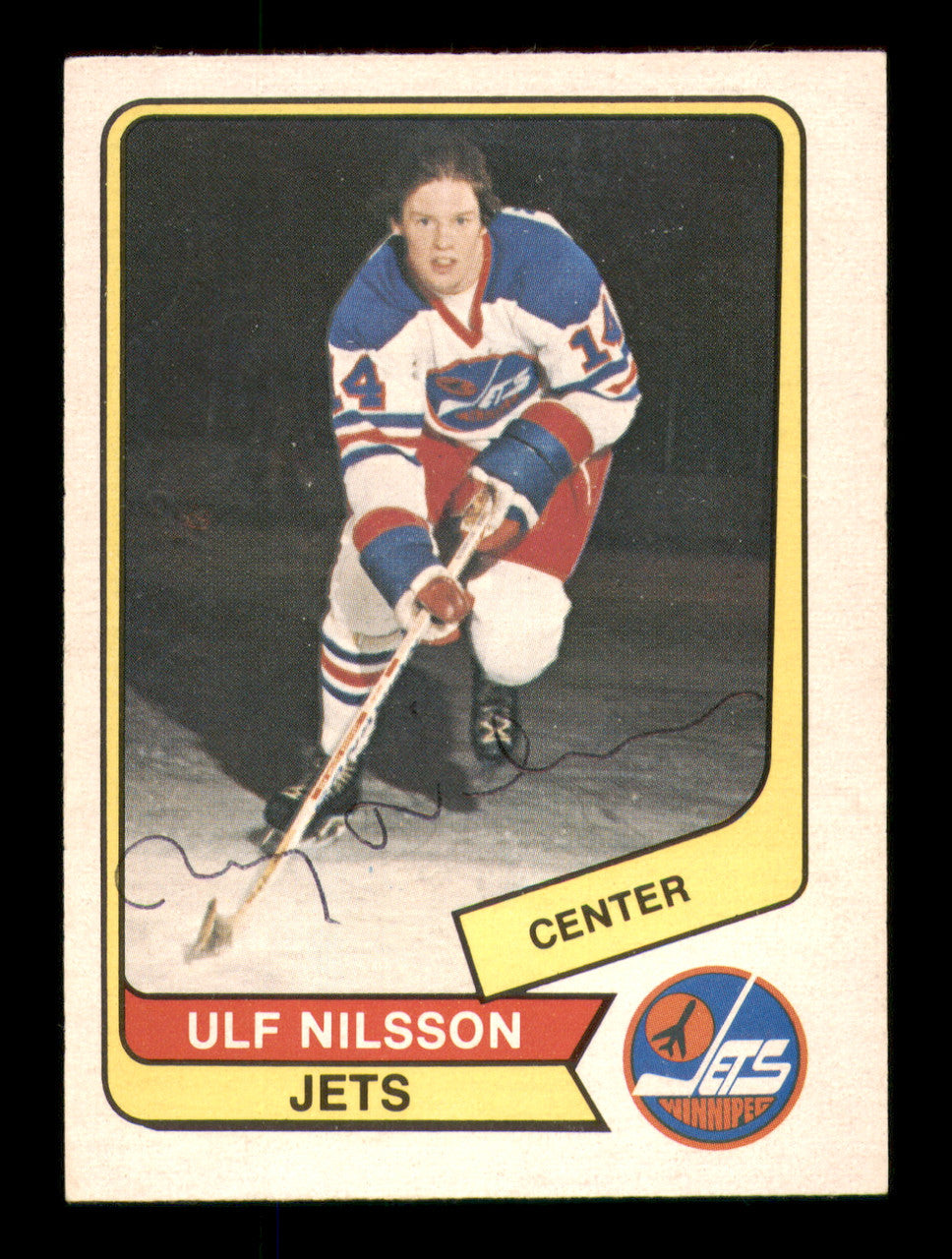 Ulf Nilsson Autographed 1976-77 O-Pee-Chee WHA Card #9 Winnipeg Jets SKU #251901