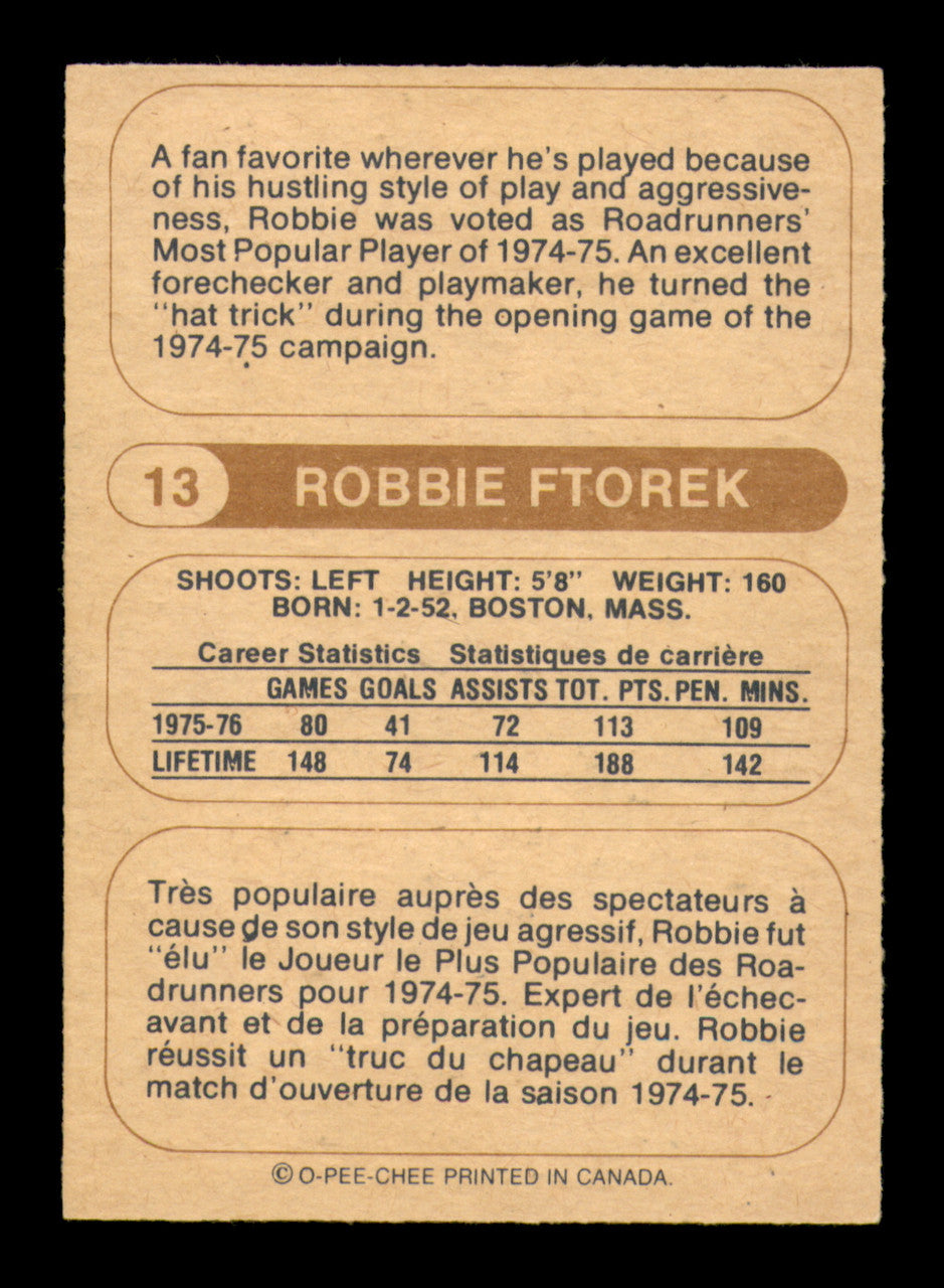 Robbie Ftorek Autographed 1976-77 O-Pee-Chee WHA Card #13 Phoenix Road Runners SKU #251903