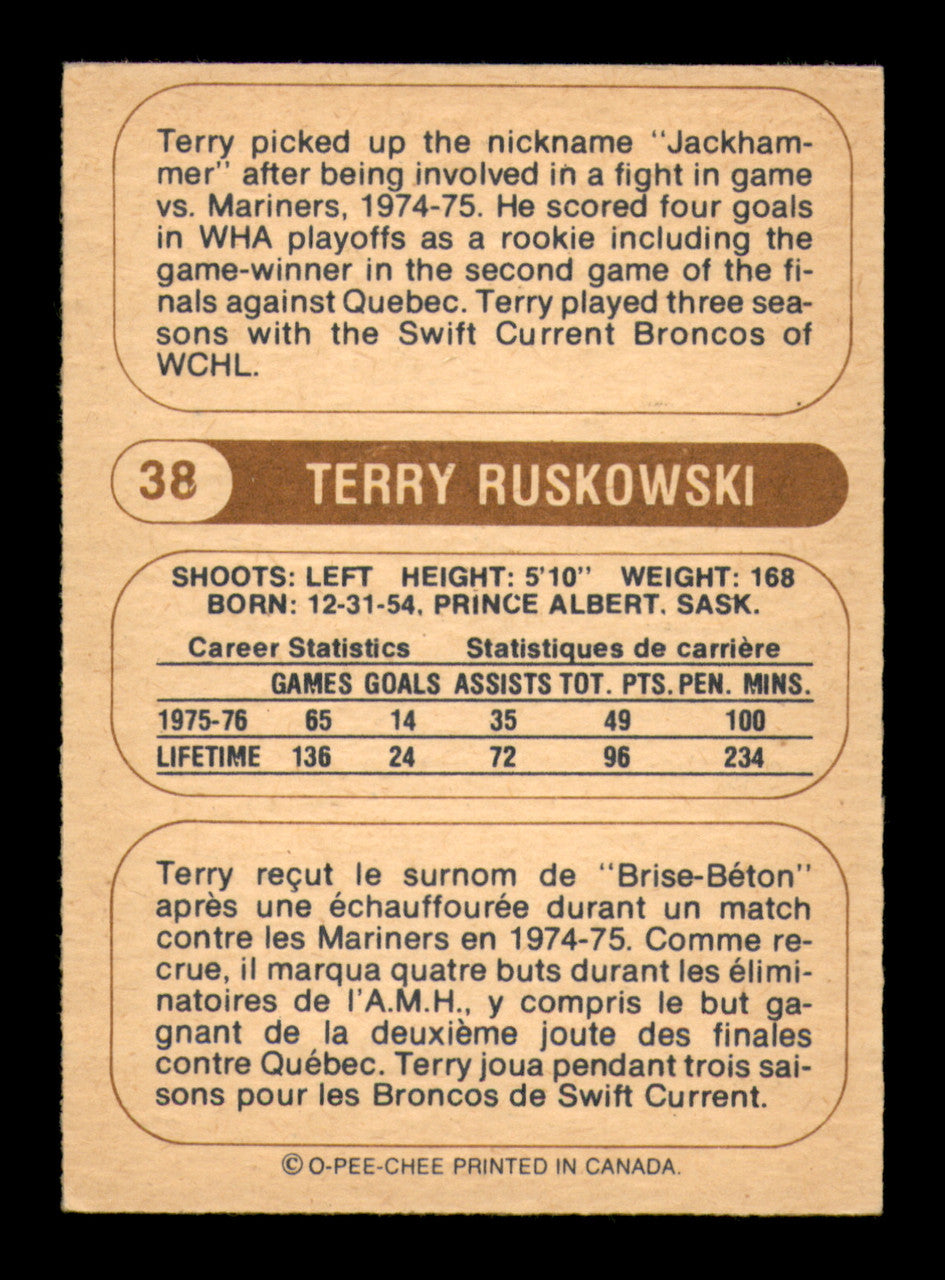 Terry Ruskowski Autographed 1976-77 O-Pee-Chee WHA Card #38 Houston Aeros SKU #251909
