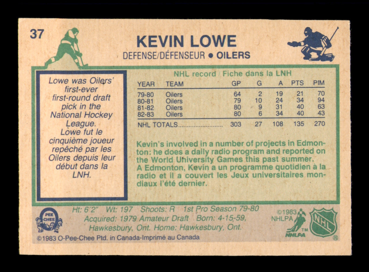 Kevin Lowe Autographed 1983-84 O-Pee-Chee Card #37 Edmonton Oilers SKU #251955