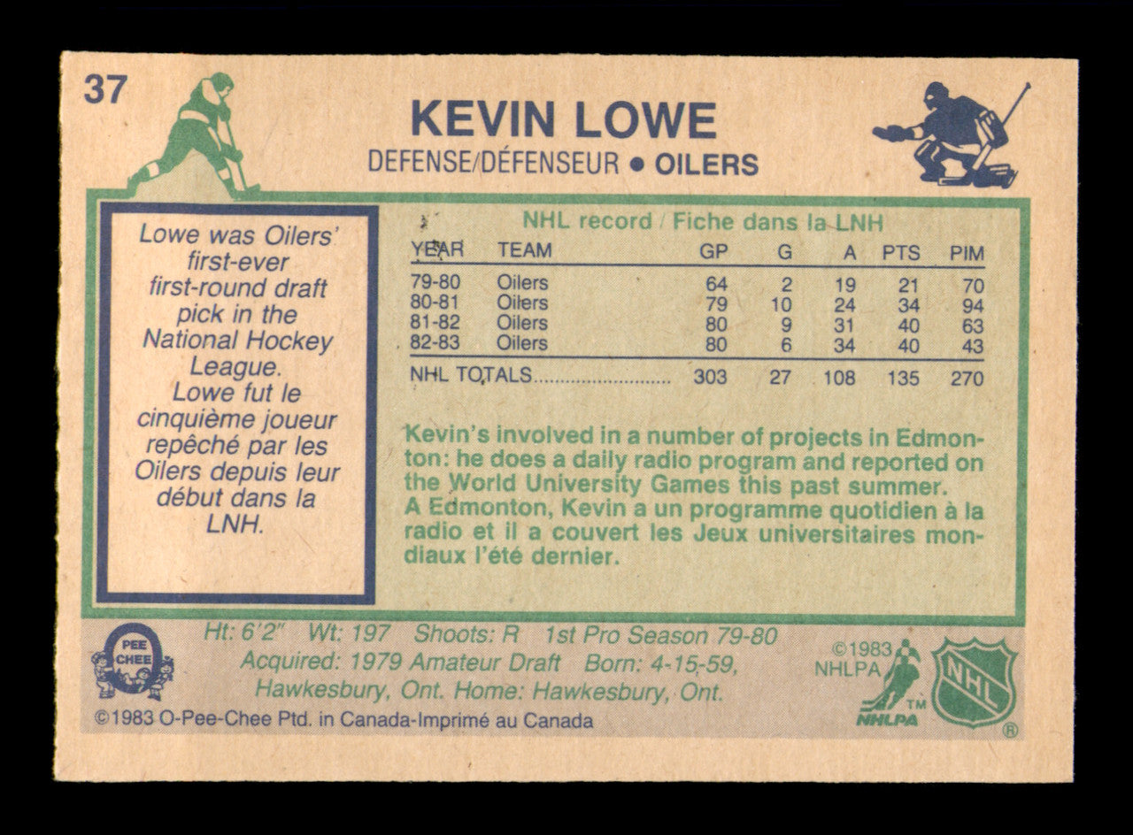 Kevin Lowe Autographed 1983-84 O-Pee-Chee Card #37 Edmonton Oilers SKU #251957