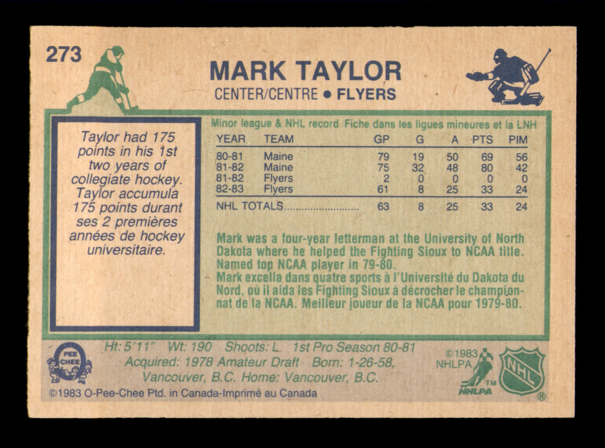 Mark Taylor Autographed 1983-84 O-Pee-Chee Rookie Card #273 Philadelphia Flyers SKU #251987