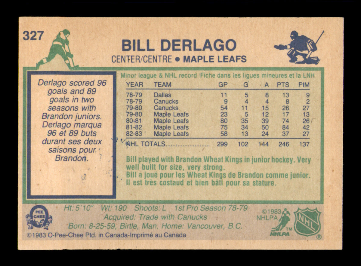 Bill Derlago Autographed 1983-84 O-Pee-Chee Card #327 Toronto Maple Leafs SKU #252003