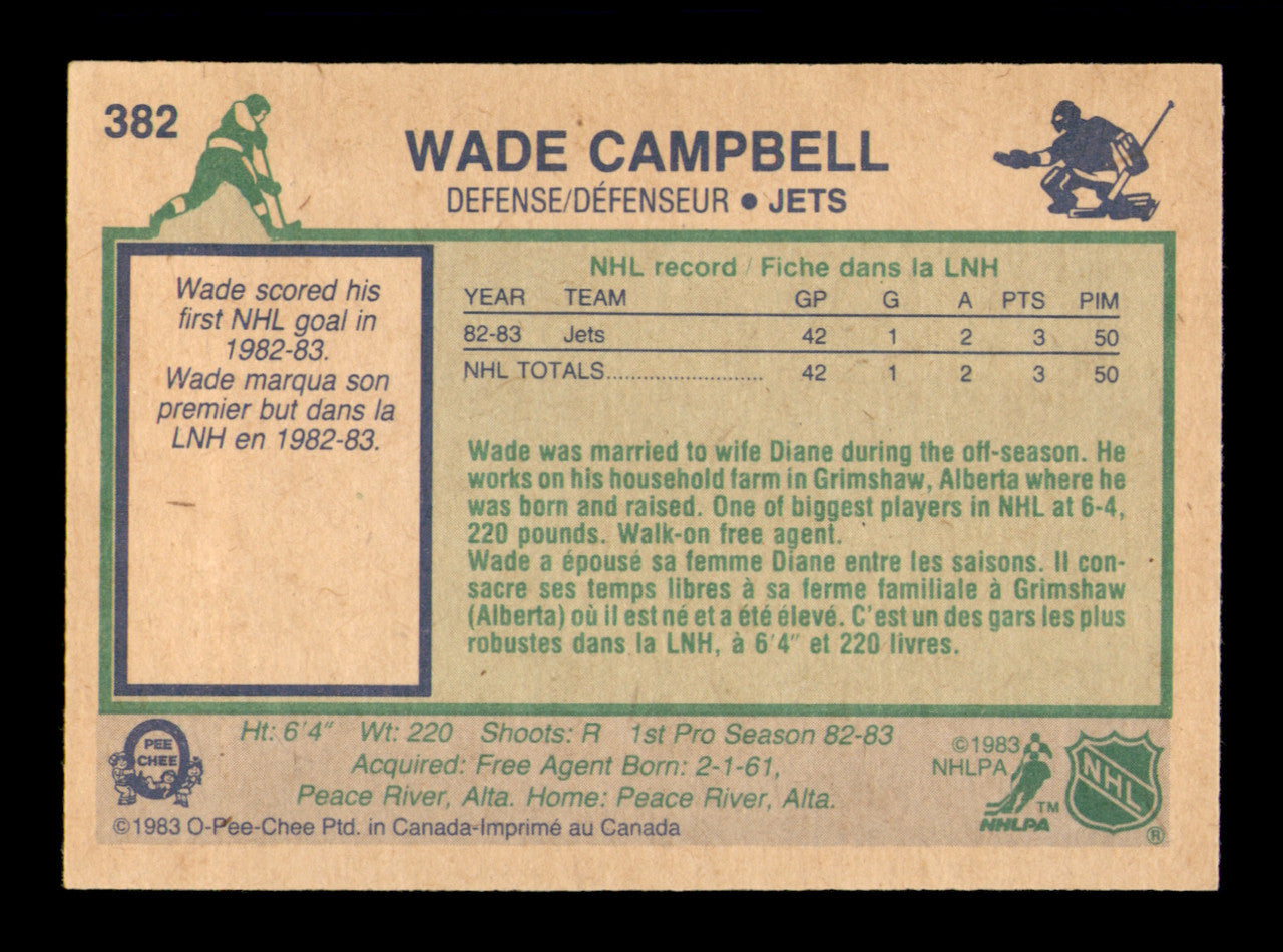 Wade Campbell Autographed 1983-84 O-Pee-Chee Rookie Card #382 Winnipeg Jets SKU #252023