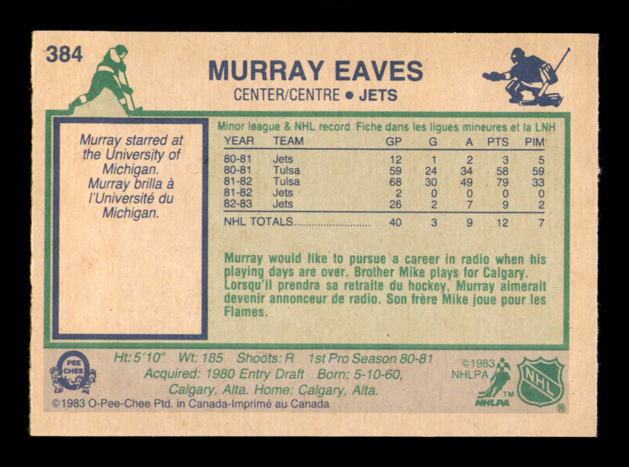 Murray Eaves Autographed 1983-84 O-Pee-Chee Card #384 Winnipeg Jets SKU #252024