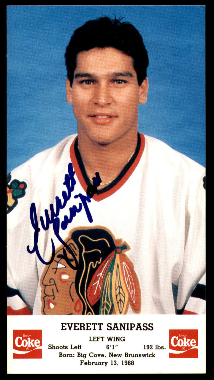 Everett Sanipass Autographed 3.5x6.5 Photo Chicago Blackhawks SKU #252047