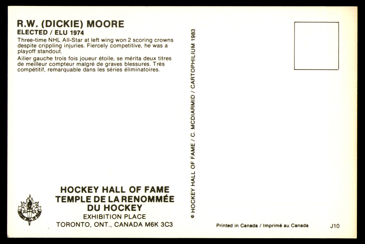 Dickie Moore Autographed 3.5x5.5 Postcard Montreal Canadiens SKU #252071