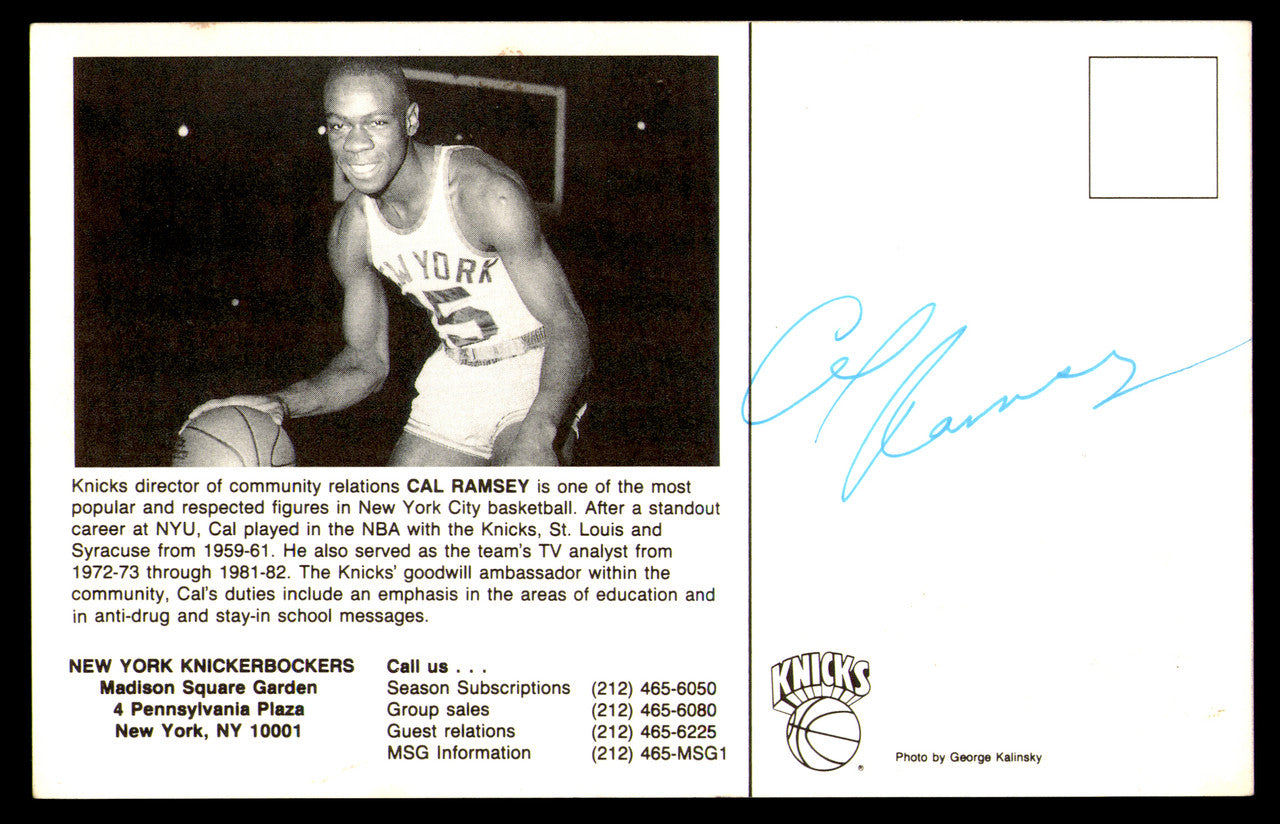 Cal Ramsey Autographed 3.5x5.5 Postcard New York Knicks SKU #252112