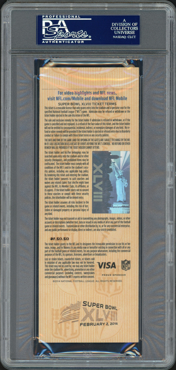 Russell Wilson Autographed Super Bowl XLVIII Full Ticket Seattle Seahawks "SB XLVIII Champs" PSA/DNA #83908403