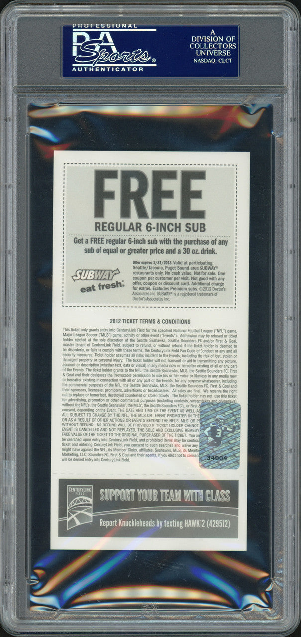 Russell Wilson Autographed Sept. 16th, 2012 1st NFL Win Ticket Seattle Seahawks PSA/DNA #83782627