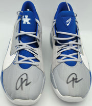 Giannis Antetokounmpo Autographed 2021 Player Exclusive (PE) Promo Kentucky Royal Blue Nike Zoom Freak 3 NCAA Shoes Size 16 (No Box) Beckett BAS Witness #3W396444 & #3W396445